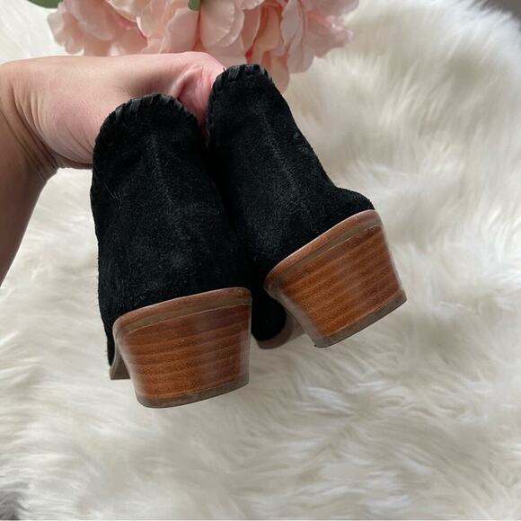 Jack Rogers Sadie Black Suede Leather Woven Heeled Booties 5 - Picture 6 of 8